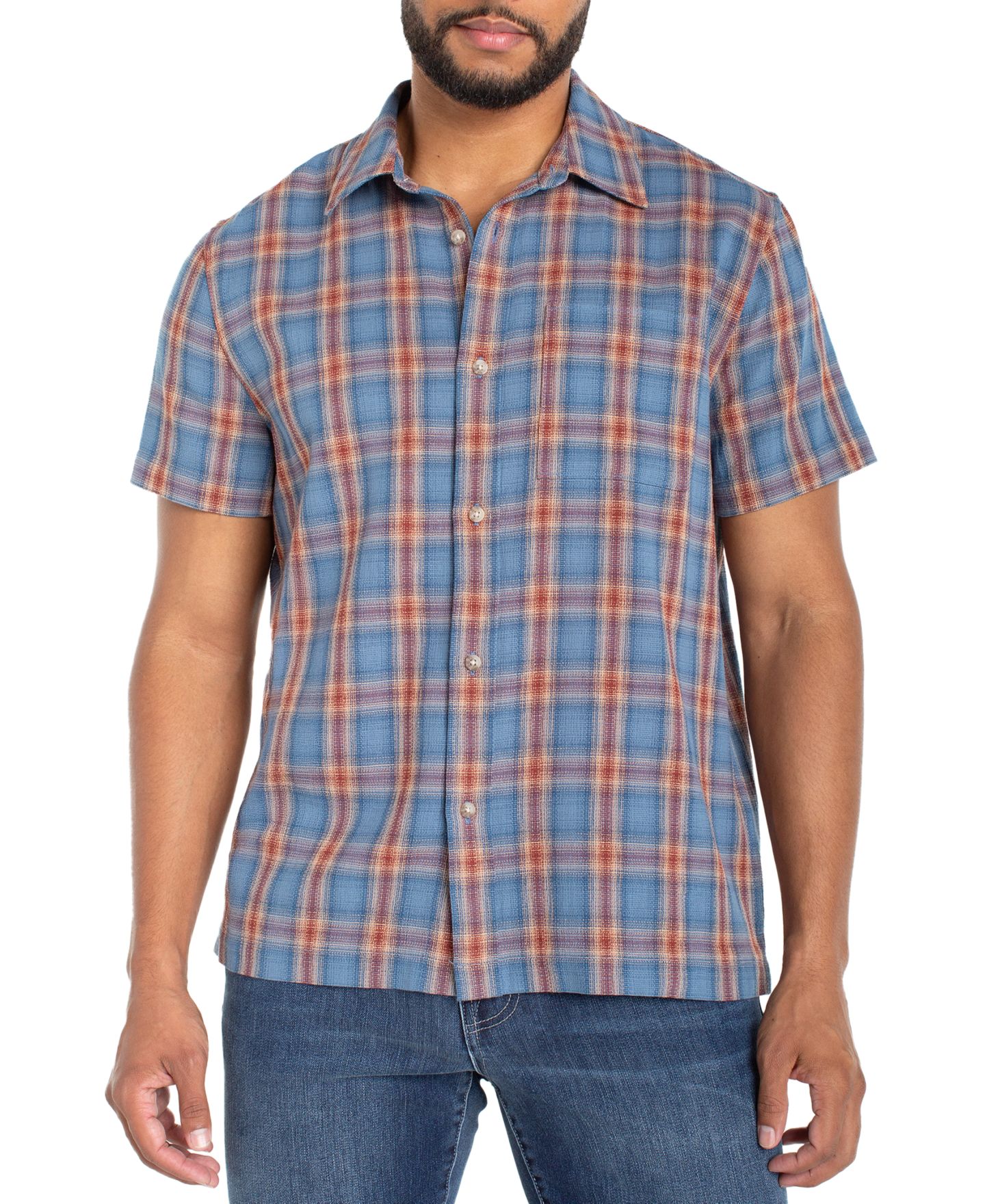 Мужская рубашка Liverpool Los Angeles Short-Sleeve Plaid, цвет: Синий / Красный — фото 1
