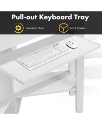 Corner Computer Desk with Keyboard Tray, 3 Storage Cupboards and Display Shelves
