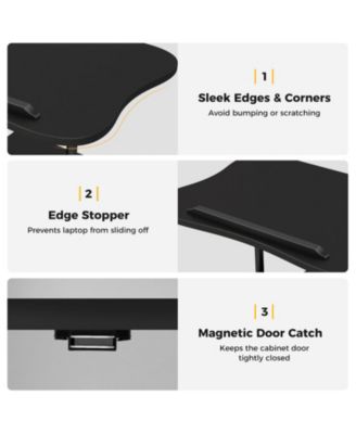 Mobile Standing Desk Cart with Adjustable Tilt Desktop, Cabinet and Open Shelves