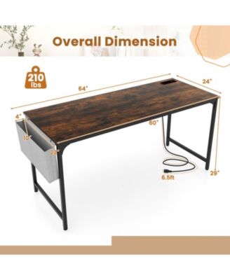 Computer Desk with Built-In Charging Station, Side Storage Bag and Metal Hook