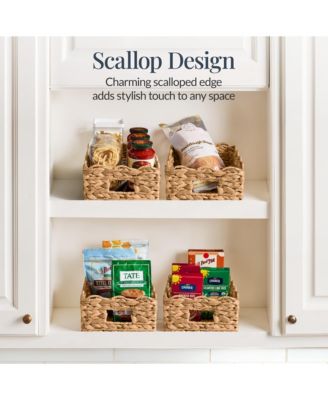 Scalloped Shelf Baskets, Woven Storage Bins, 4 Pack