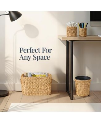 6-Pc Water Hyacinth Bathroom Storage Set, Includes Trays, Trash Bin, Toilet Paper Storage, Tissue Box Cover, Garbage Can