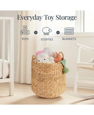 2-Piece Round Nesting Baskets Handles, Handwoven Water Hyacinth, Storage Organizer