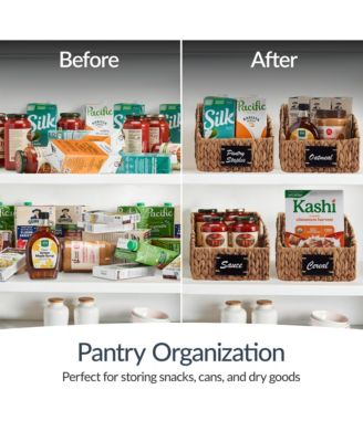 Hyacinth Angled Pantry Storage Baskets Handles, Chalkboard and Marker (Pack of 2)