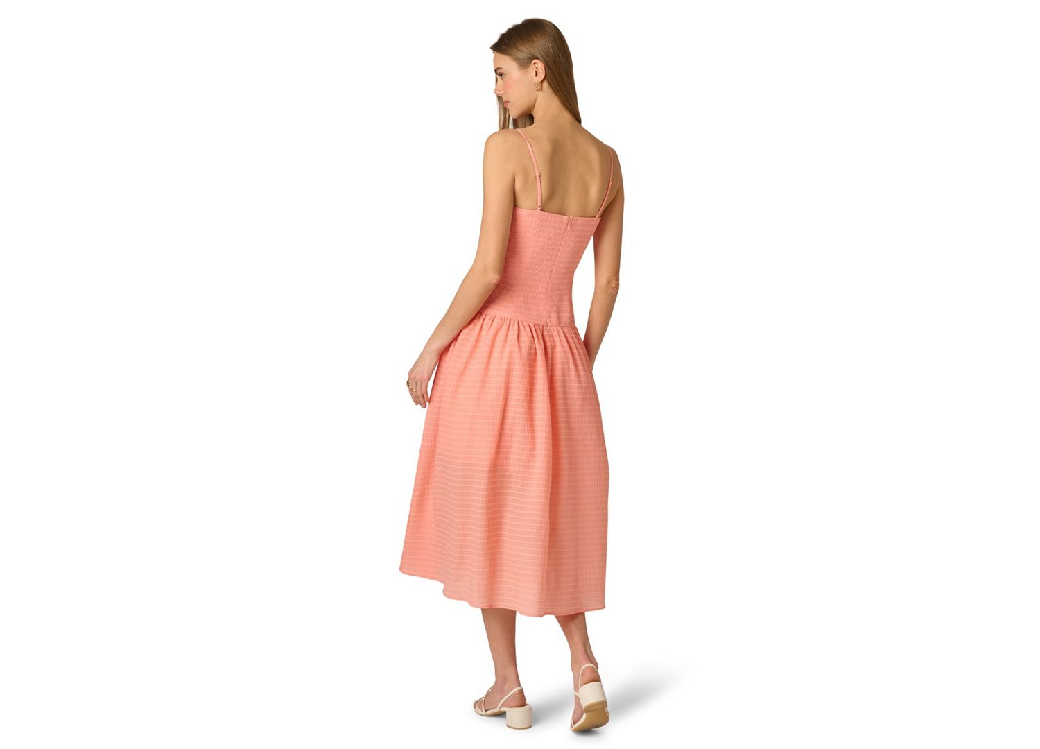 Women's Seersucker Square Neck Midi Dress
