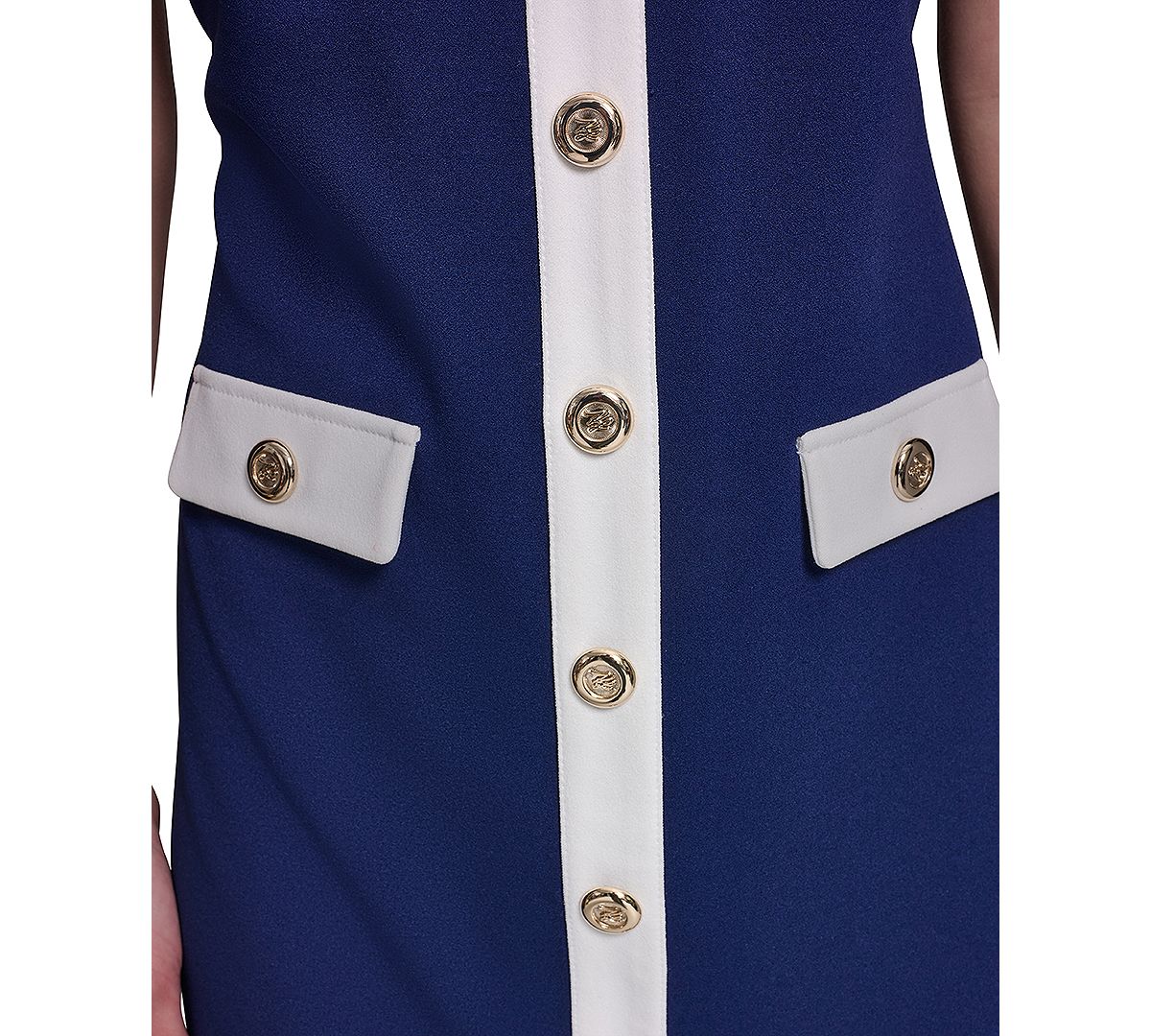 KARL LAGERFELD PARIS Women's Short-Sleeve A-Line Scuba Crepe with Framed V-Neck Dress view 5 — MAYCSS fashion products
