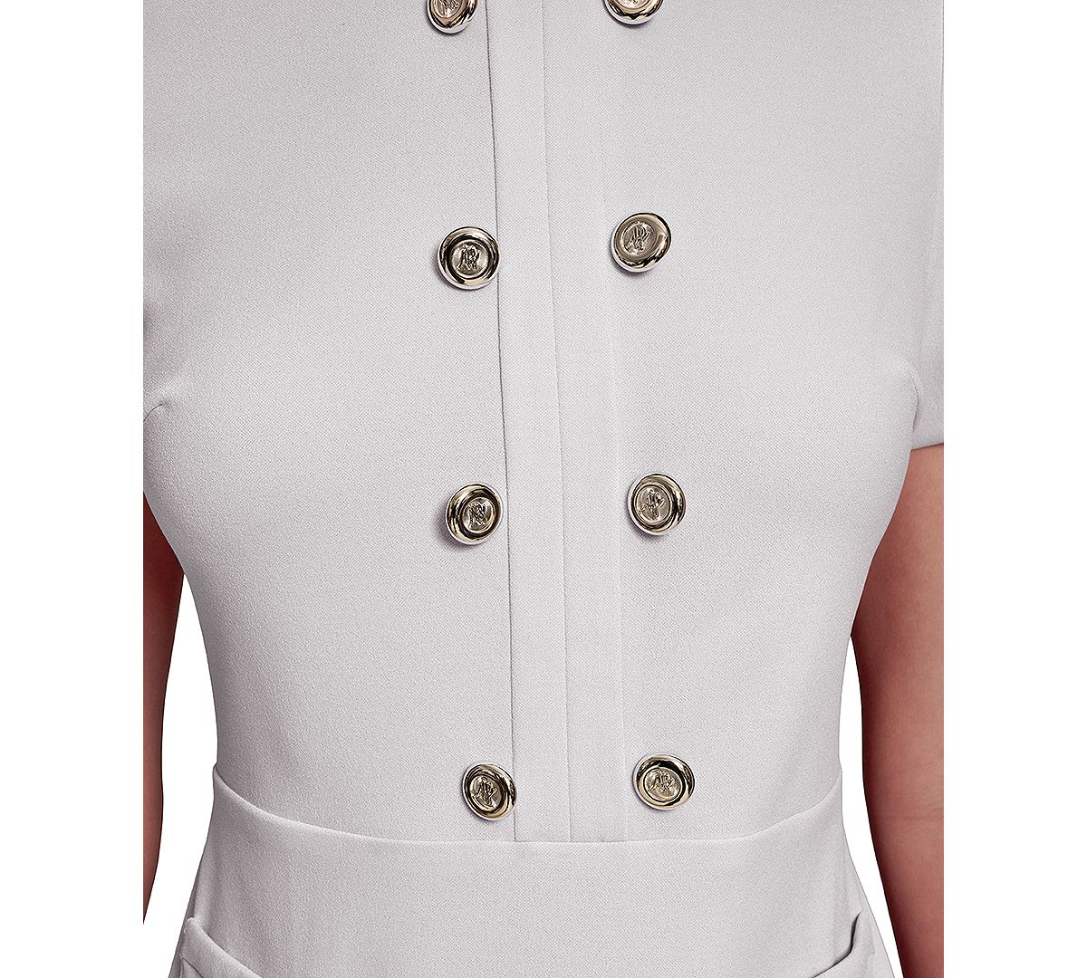 KARL LAGERFELD PARIS Women's Short-Sleeve Scuba Crepe with Flounce Hem and Button Dress view 5 — MAYCSS fashion products