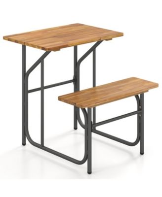 Acacia Wood Single-Side Patio Table and Bench Set