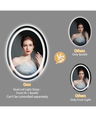 Oval LED Bathroom Mirror 28"x20" Wall Mounted Makeup Mirror Dimmable, Memory, 3 Colors (Front Lights + Backlit)