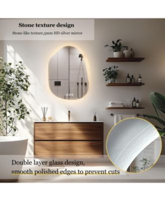 28"x20" Irregular Stone Pattern Frosted LED Bathroom Vanity Mirror for Wall with Backlit Anti Fog, 3 Colors and Dimmable Light
