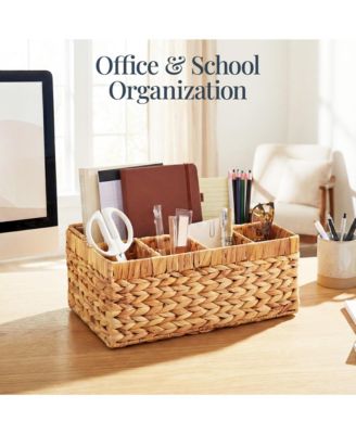 Utensil Caddy Handle - 5 Compartments, Woven Wicker Utensil Silverware Flatware Organizer