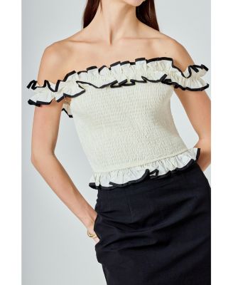 Women's Off the Shoulder Ruffle Smocked Top
