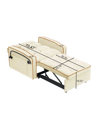 Convertible Pull Out Sofa Bed, Modern Single Recliner with Adjustable Back, USB Port, Ashtray and Rotating Phone Stand for Home Living Room