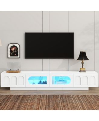 TV Stand with Fluted Tempered Glass Doors for TVs , Media Console Table with APP-Controlled LED Light for Living Room