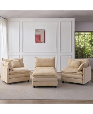 105" Modular Sectional Sofa, Modern L-Shaped 3-Seater Couch, Convertible Chenille Fabric Sofa with Detachable Ottoman for Living Room