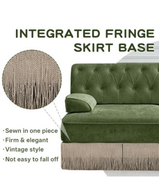 77" Loveseat Sofa, Velvet Upholstered 2-Seater Couch with Button Tufted Back and Floor-Length Tassel Fringe Skirt for Living Room