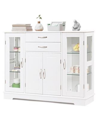 Sideboard Buffet Server Storage Cabinet with 2 Drawers and Glass Doors, 42 x 11.5 x 32