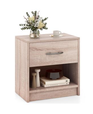 Bedside Table Nightstand with Drawer and Open Storage Shelf