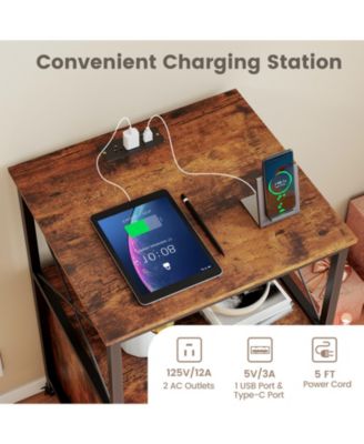 Mobile Record Player Stand with Power Outlet with Open Shelf and Dividers