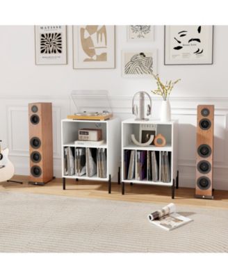 Record Player Stand with Record Storage Shelf and Charging Station