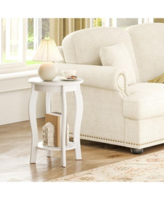 15 Inch 2-Tier Round End Table with Storage Shelf