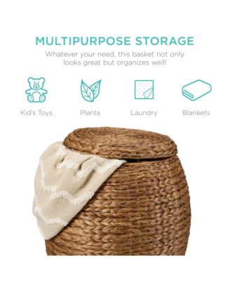 Vintage Multipurpose Hyacinth Storage Organizer Tote Basket  Lid