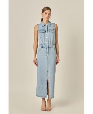 Women's English Factory Sleeveless Maxi Denim Dress