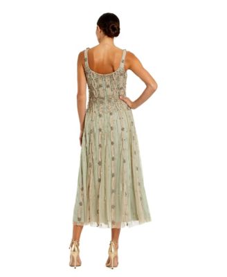 Petite Embellished Scoop Neck Mesh Midi Dress