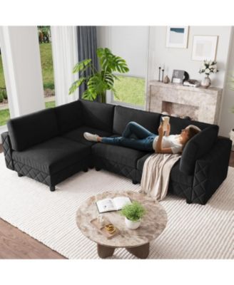 134 in Modular Sectional Sofa, 4 Seat High Density Sponges Cloud Couch L Shaped Sofa, Velvet Couch with Upholstered for Living Room, Apartment