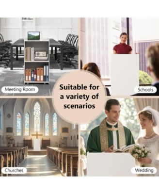 Rolling Podium Stand with 2 Shelves and Lockable Wheels, 22.5 x 14.5 x 41