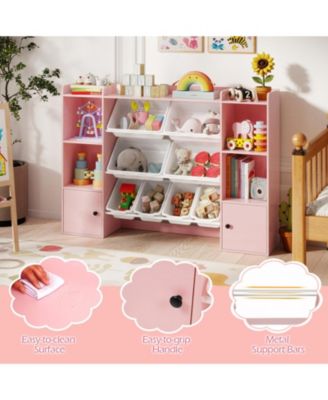 Kids Toy Storage and Bookshelf with 8 Removable Boxes and Open Shelves, 56.5 in Wide