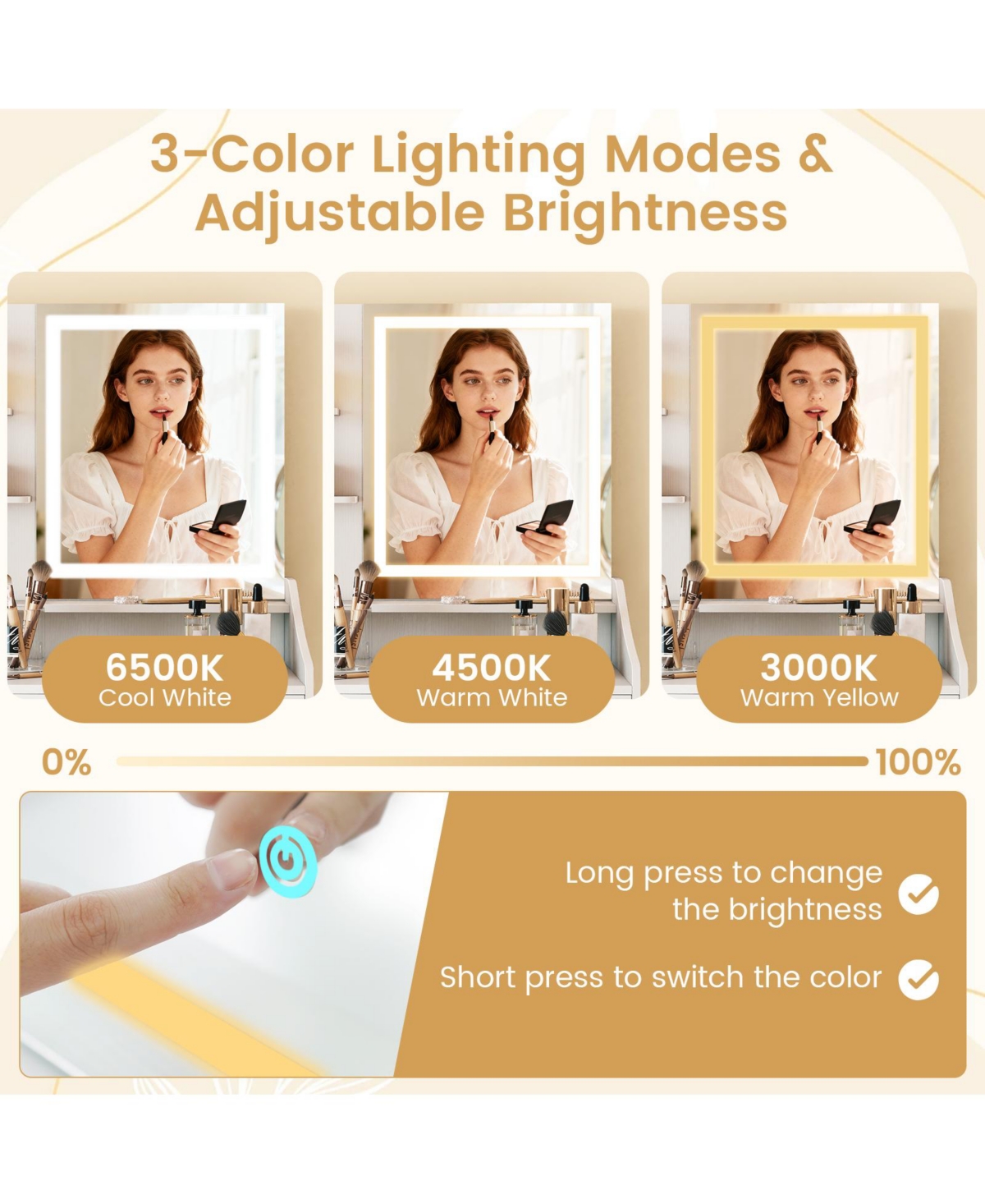Sugift Vanity Desk Led Lighted Makeup Table with 3 Color Modes