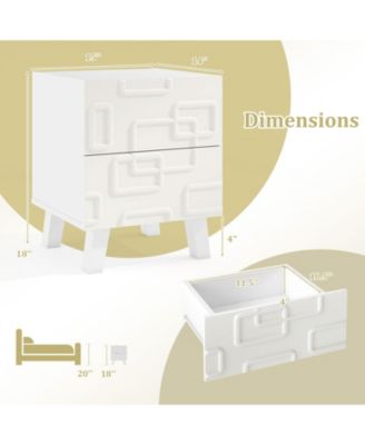Modern Nightstand Side Table with Drawers and 3D Geometric Patterns
