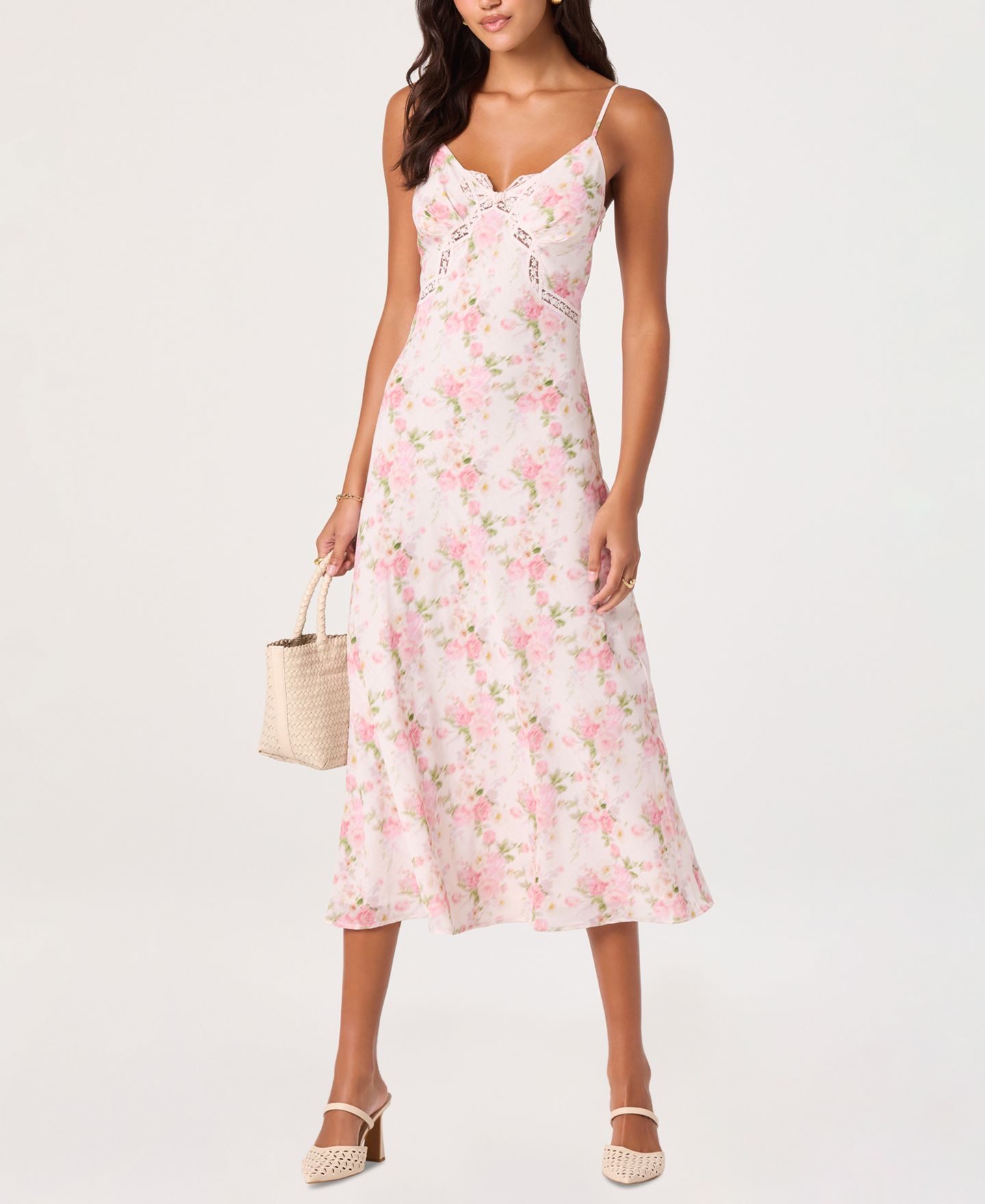 Женское платье ASTR the Label V-Neck Sleeveless, цвет: Розовый с принтом — фото 2