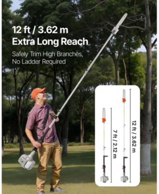 Gas Pole Saw, 25CC, 12" Cutting Bar, Extendable for Tree Trimming, Pruning