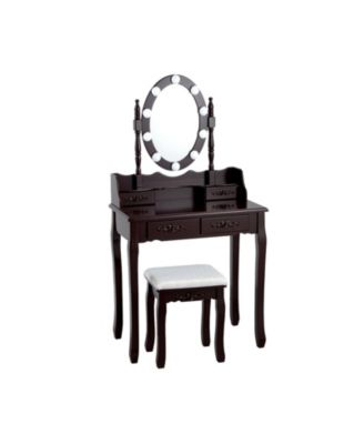 Makeup Dressing Table with Touch Switch Lighted Mirror and Cushioned Stool