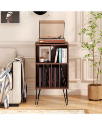 Record Player Stand with Charging Station Turntable Stand with Vinyl Storage-Walnut