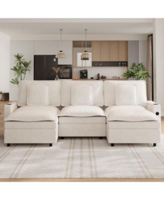Sectional Couches for Living Room, 108'' Chenille Modular Cloud Couch with Storage Armrest and Movable Ottoman, U-Shaped Sectional Sofas