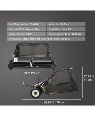Tow Behind Lawn Sweeper, 50 in, 26 cu. ft Capacity, Adjustable Sweeping Height