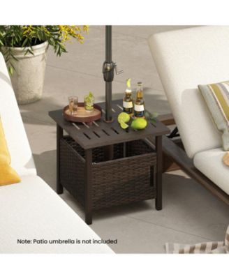 PE Wicker Patio Side Table with 1.93 in Umbrella Hole