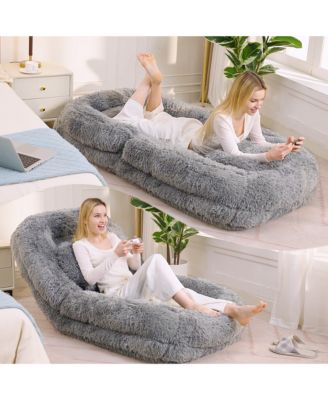 Plush Fabric Human Dog Bed, 5-Position Foldable Lounger, Lazy Sofa Bed with Comfy Pillow, Floor Chair for Living Room, Bedroom