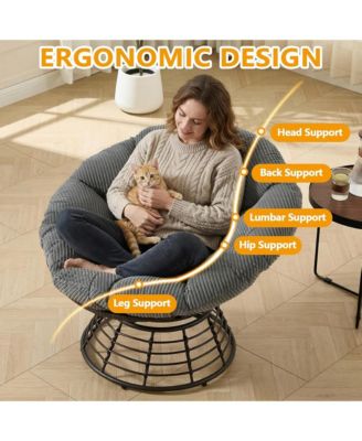 360degree(s) Swivel Rattan Papasan Chair, Indoor Outdoor Wicker Accent Chair with Soft Thick Cushion, 300 LBS Capacity for Balcony