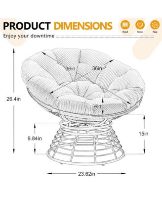 360degree(s) Swivel Rattan Lounge Chair, Wicker Papasan Seat with Plush Cushion, Sturdy Frame Holds Up to 300 LBS for Bedroom and Balcony