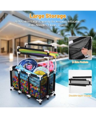 424 Gallon Pool Float Storage Bin for Toys Raft Noodles 52"x33"x67" 2 Tiers Rolling Cart