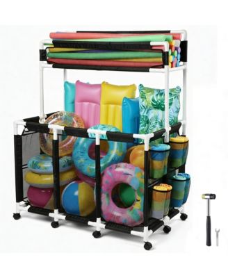 424 Gallon Pool Float Storage Bin for Toys Raft Noodles 52"x33"x67" 2 Tiers Rolling Cart