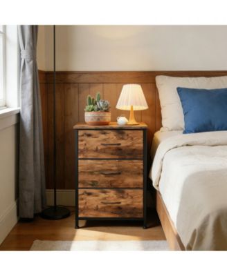 3 Drawer Dresser for Bedroom, Compact Wood Grain Print Organizer with Fabric Bins.