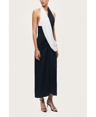 Women's Contrast Draped Halter Maxi Dress