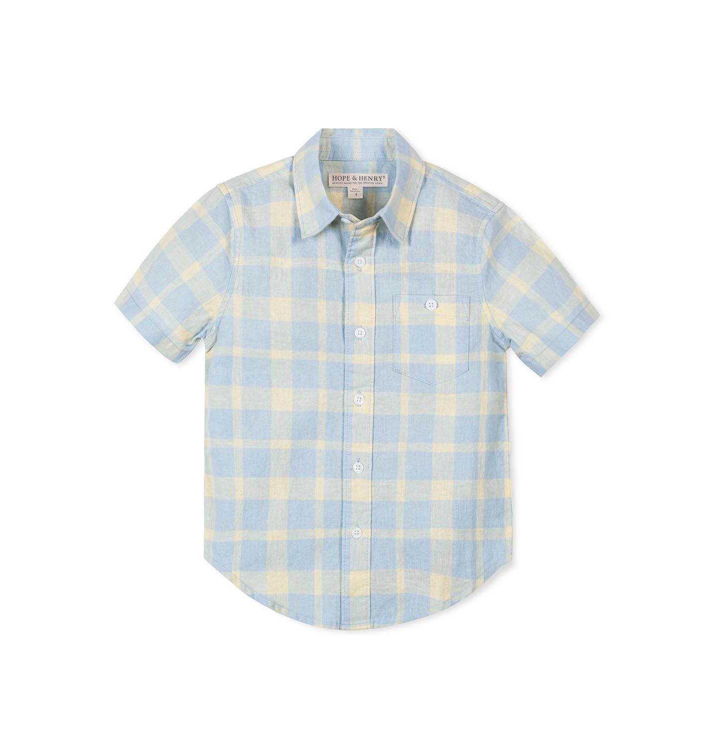 Рубашка Hope & Henry Linen Short Sleeve Shirt для мальчиков-малышей, цвет: Клетчатый — фото 1
