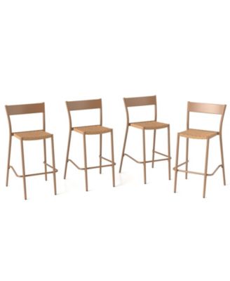 Patio Barstools Set of 4 with Rattan Seat and Metal Backrest