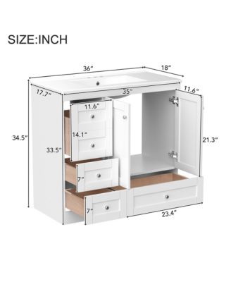 Shaker Freestanding Bathroom Vanity Cabinet with Ceramic Sink 4 Soft Close Drawers 2 Soft Close Doors Spacious Storage Modern Design